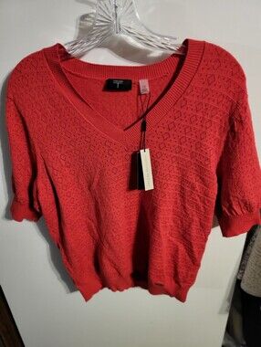 Tahari Elegant Short Sleeve Soft Hot Pepper Sweater‎ NEW SZ L